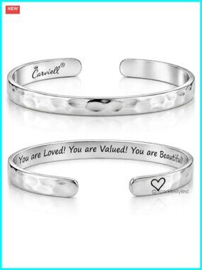 Stainless Steel Cuff Bracelet Engraved Inspirational Adjustable Bangle